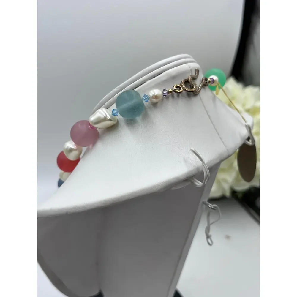 Gum Drop Candy Colored Beaded White‎ Faux Pearl Single Strand Necklace New